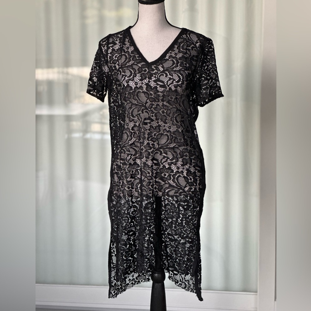 Mango Black Lace V-Neck Top NWOT